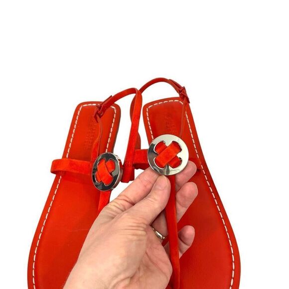 NEW MERCEDES CASTILLO Viveana t strap leather Flat Sandals Size 9 flame red - Picture 5 of 9